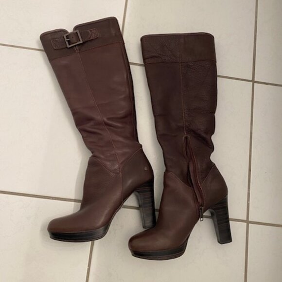 UGG Chocolate Brown Heeled Boots - Picture 1 of 13